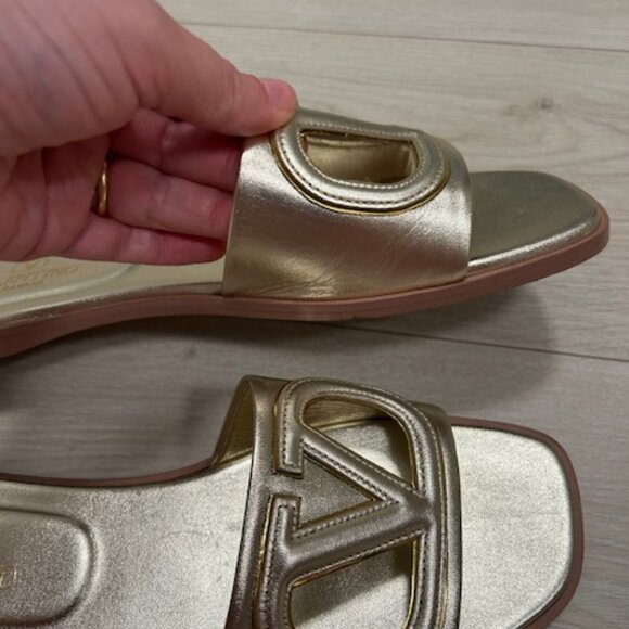 Valentino Garavani Gold Slide Sandals - Picture 9 of 10